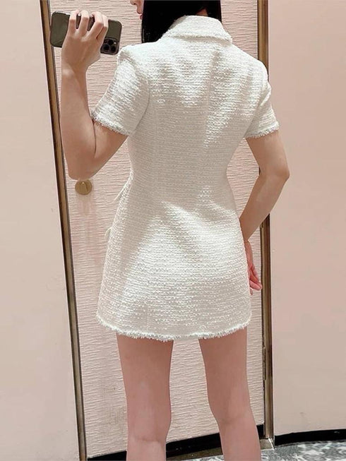 HELLO FASHION Tweed Single Breasted Dress